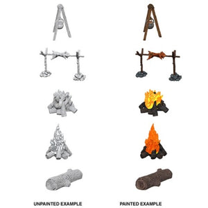 DEEP CUTS UNPAINTED MINIATURES -  CAMP FIRE AND SITTING LOG